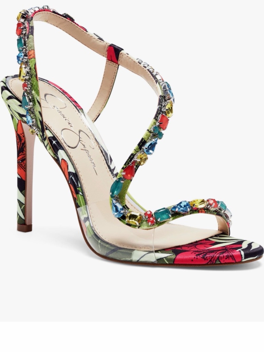 Jessica Simpson Floral Multicolor Jeweled Strappy High Heel Sandal